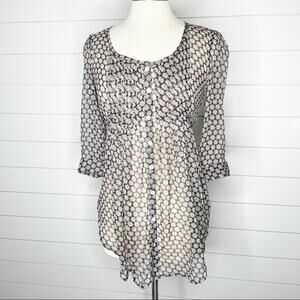 Kimchi Blue Sheer Floral Tie Waist Button Front Top Brown Small